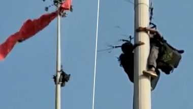 Kerala: Two Paragliders Get Stuck on High Mast Light Pole in Varkala, Rescued (Watch Video)