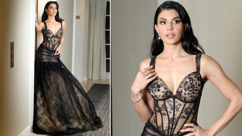 Oscars 2023: Jacqueline Fernandez Looks Stunning in a Black Low Neck Gown as She Attends the Academy Award Viewing Party (View Pics)