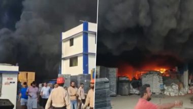 Gujarat Fire: Massive Blaze Erupts At Packaging Company in Valsad (Watch Video)