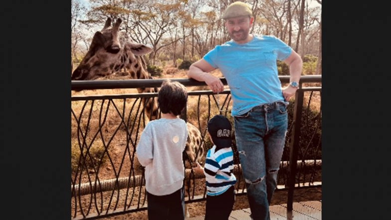 Saif Poses for Kareena, Timur-Jeh Busy Looking at Giraffe in First Pic from Africa Trip