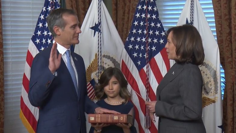 Eric Garcetti Sworn in As US Ambassador to India by Vice President Kamala Harris (Watch Video)