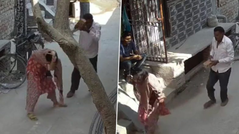 Delhi Shocker: Man Hits Daughter-In-Law With Brick For Wanting to Work in Prem Nagar, Disturbing Visuals Caught on CCTV Video