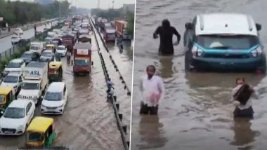 Haryana Rains: Waterlogging on Delhi-Gurugram Expressway, Traffic Snarls (Watch Video)