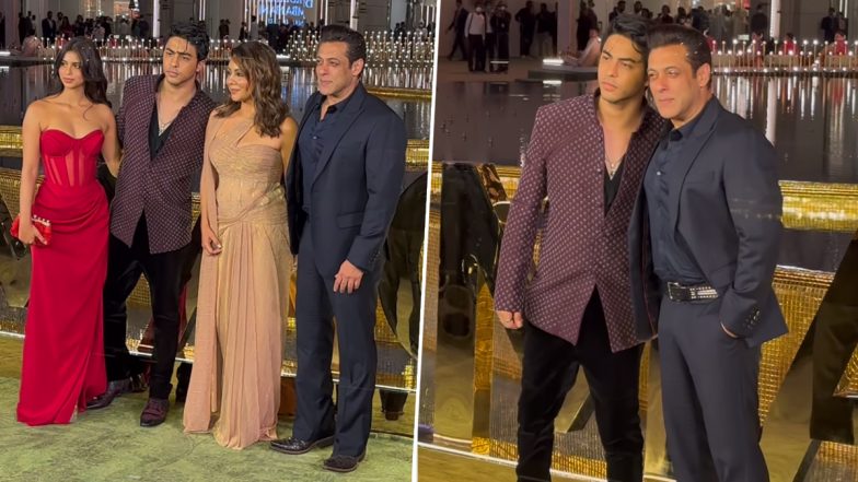 Salman Khan Clicks With Aryan Khan, Suhana Khan and Gauri Khan at Nita Ambani Cultural Centre Launch (Watch Videos)