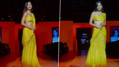 Lakme Fashion Week 2023: Shanaya Kapoor Dazzles in Glittering Yellow Saree As Showstopper for Dyson X Arpita Mehta (Watch Video)