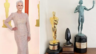 Everything Everywhere All at Once: Jamie Lee Curtis Puts Her Oscars and SAG Awards Next to Butt Plug Trophy from the Film! (View Pic)