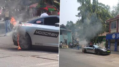 Red Bull F1 Mumbai Showrun: Nissan GTR Catches Fire at Formula 1 Event in Bandra (Watch Video)