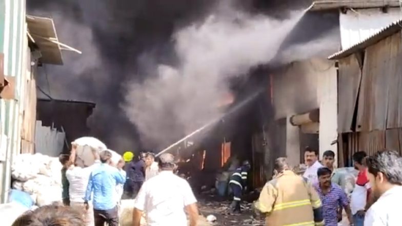 Thane Fire: Massive Blaze Erupts At Godown in Silphata, Pics and Video Show Flames and Clouds of Smoke