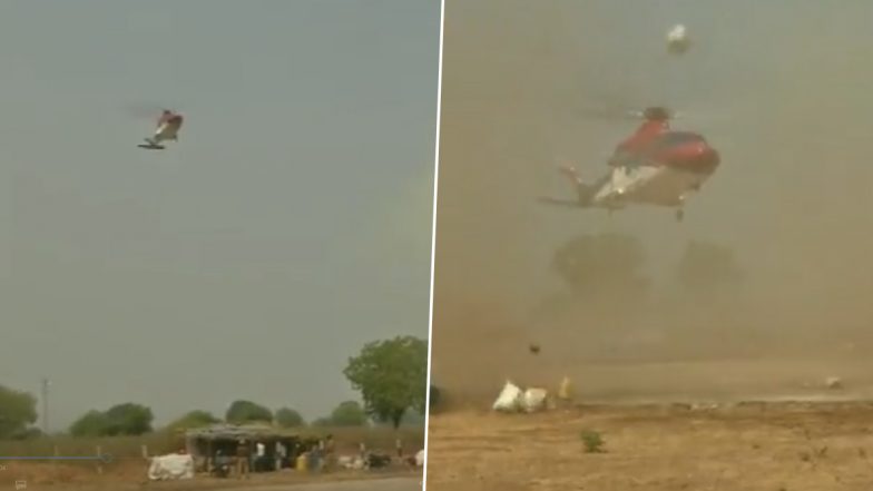 Close Shave for BS Yediyurappa, Former Karnataka CM's Helicopter Aborts Landing Due Plastic Sheets on Helipad in Kalaburagi (Watch Video)