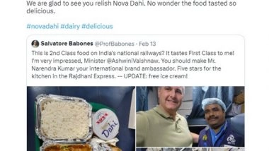 Business News | IRCTC's Commitment to Quality and Excellence Highlighted by Inclusion of Nova Dahi, Praised by American Sociologist Salvatore Babones