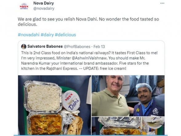 Business News | IRCTC's Commitment to Quality and Excellence Highlighted by Inclusion of Nova Dahi, Praised by American Sociologist Salvatore Babones - Vimarsana News