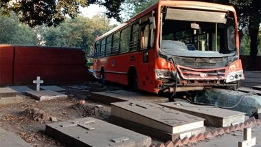 India News | Delhi: DTC Bus Crashes into Christian Cemetery, Damages Wall