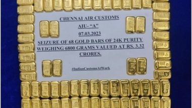 India News | Tamil Nadu: 2 Arrested at Chennai Airport, Gold Worth Rs 3.32 Crores Seized