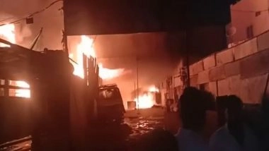 India News | Hyderabad: Massive Fire Engulfs Timber Depot at Attapur