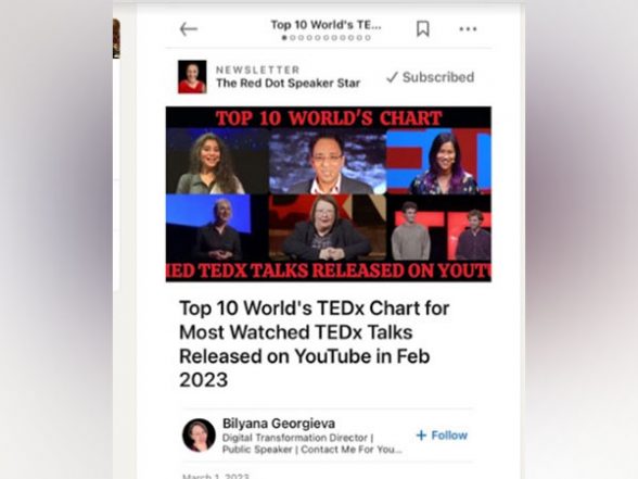Business News | Indian Doctor Amongst Top 10 of the World's Most Watched TEDx Talks Released in February - Vimarsana News