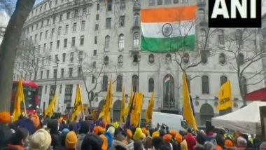 World News | Suspected Khalistanis Hold Fresh Protest Behind Barricade at Indian High Commision in UK