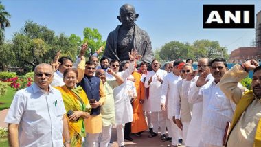 India News | BJP's OBC MPs Hold Protest in Front of Gandhi Statue at Parliament, Demand Apology from Rahul Gandhi