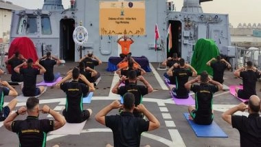 World News | Indian Embassy in Oman Conducts Yoga Session on Board INS Teg
