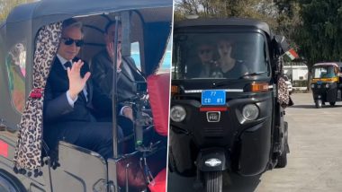 US Secretary of State Antony Blinken Takes an Auto Rickshaw Ride in Delhi After Arriving for G20 Foreign Ministers' Meeting (Watch Video)