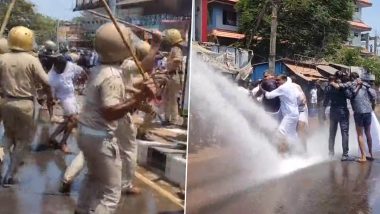 Rahul Gandhi Disqualification: Kerala Police Lathi Charge, Use Water Cannons Against Youth Congress Workers in Kannur Amid Protests (Watch Video)