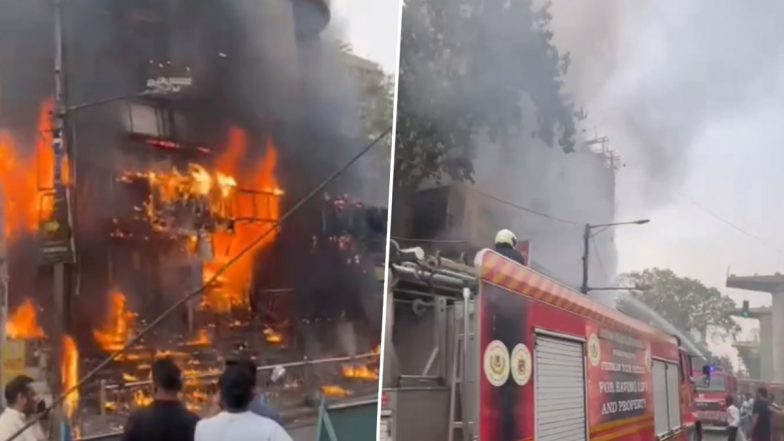 Mumbai Fire: Massive Blaze Erupts Near Manywar Store At SV Road in Santacruz, Fire Tenders Rushed to Spot (Watch Video)