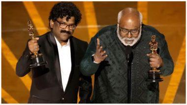 RRR at Oscars 2023: 'Naatu Naatu' Wins Best Original Song; Ajay Devgn, Chiranjeevi, Anupam Kher Congratulate MM Keeravaani and Chandrabose on Twitter!