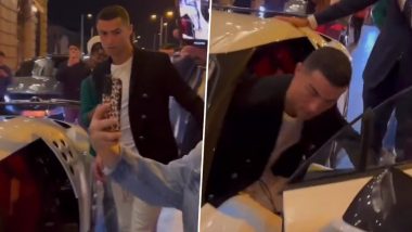 Cristiano Ronaldo Mobbed by Fans As He Leaves Madrid Restaurant in Limited Edition Bugatti Centodieci (Watch Video)