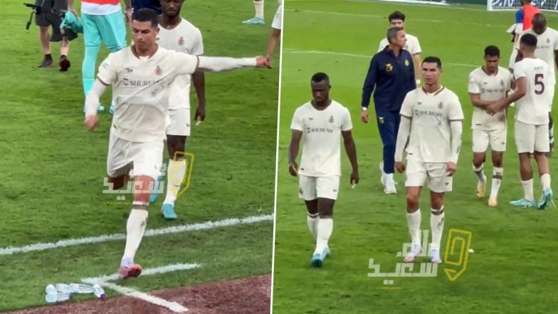 Angry Cristiano Ronaldo Kicks Water Bottles After Al-Nassr's Defeat to Al-Ittihad in Saudi Pro League 2022–23 (Watch Video)