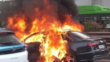 Delhi Fire: Car Engulfs in Blaze in Chhattarpur Area, No Casualty Reported (See Pic)