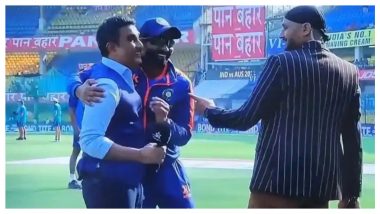 Ravindra Jadeja Hugs and Shakes Hand With Sanjay Manjrekar During IND vs AUS 3rd Test in Indore (Watch Video)