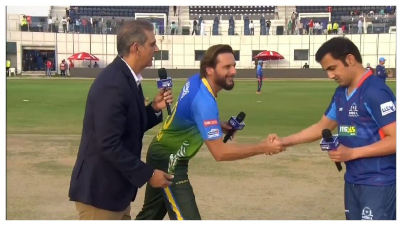 ‘Two Best Friends’ Gautam Gambhir and Shahid Afridi Shake Hands at Toss of India Maharajas vs Asia Lions LLC 2023 T20 Match, Twitterati React