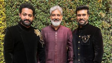 Oscars 2023: RRR Trio Pay Homage to India on Red Carpet As Ram Charan-Jr NTR Twin in Black Ethnic Velvet Outfits, SS Rajamouli Opts for Kurta and Dhoti (View Pic)