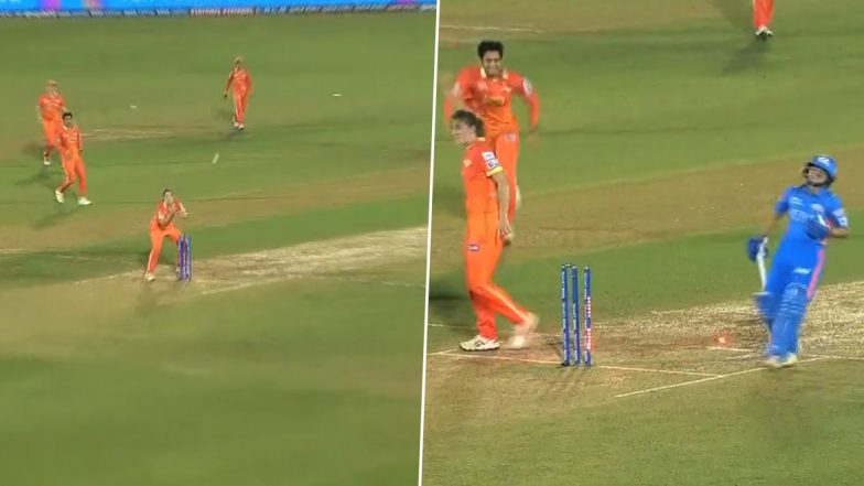 Bulls-Eye! Watch Harleen Deol's Direct Hit From the Deep That Ran Out Humaira Kazi During MI-W vs GG-W WPL 2023 Match (See Video)