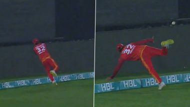 'Flying Hasan Ali' Fast Bowler Contributes in A Stunning Relay Catch On Boundary Line During Islamabad United vs Karachi Kings PSL 2023 Match (Watch Video)