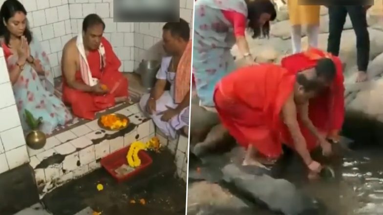 Maha Saptami Puja 2023: Assam CM Himanta Biswa Sarma Collects Holy Water From Bashishta Ashram in Guwahati (Watch Video)