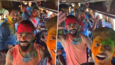 ‘Rang Barse’ Virat Kohli, Rohit Sharma, Shubman Gill and Other Indian Cricket Team Members Enjoy Holi in Team Bus Ahead of the IND vs AUS 4th Test at Ahmedabad (Watch Video)