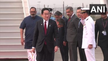 Japan PM Fumio Kishida Arrives in India, To Meet PM Narendra Modi for Discussion on Ways To Boost Bilateral Ties (See Pics and Video)