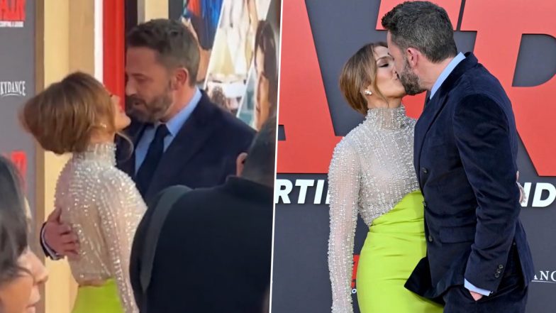 Jennifer Lopez and Ben Affleck Share a Sweet Kiss at the Premiere of Her Hubby’s Film Air (Watch Video)