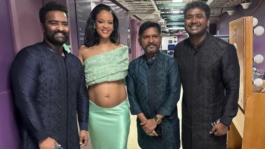 Pregnant Rihanna Poses With ‘Naatu Naatu’ Singers Kaala Bhairava, Rahul Sipligunj and Choreographer Prem Rakshith at Oscars 2023 (View Pics)