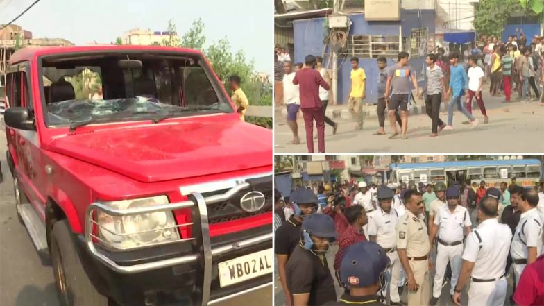 Kolkata Human Sacrifice Case: Locals Break Windows of Car During Protest Against State Govt and Administration Over Minor Girl's Death (See Pics)