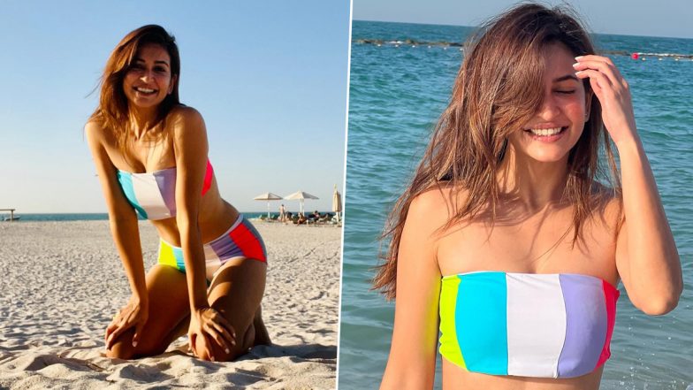 Kriti Kharbanda Stuns In Multi Coloured Bikini By The Beach As She