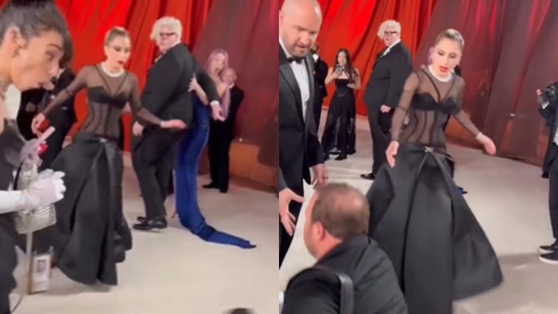 Oscars 2023: Lady Gaga Rushes to Help a Fallen Photographer on the Champagne Carpet at 95th Academy Awards (Watch Video)