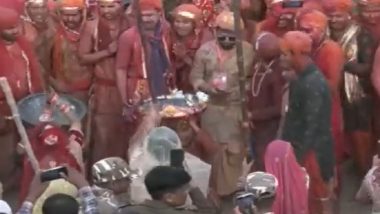 Holi 2023: 'Lathmar Holi' Celebrations Begin in Uttar Pradesh's Mathura (Watch Video)