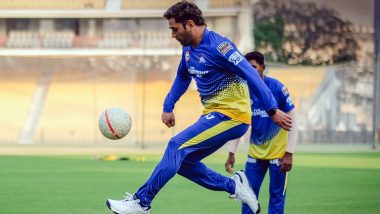 MS Dhoni Plays Football With Teammates During CSK Training Session Ahead of IPL 2023 (See Pics)