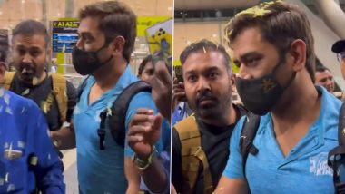 MS Dhoni Arrives in Chennai to Prepare for IPL 2023, CSK Captain Showered With Flowers (Watch Video)