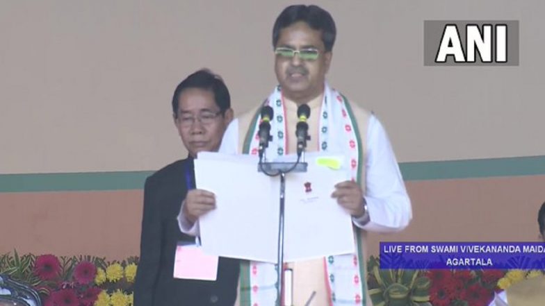 Tripura Government Formation 2023: Manik Saha Takes Oath as Chief Minister for Second Consecutive Term (See Pic)