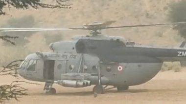 Indian Air Force Mi-17 Helicopter with 20 on Board Makes Emergency Landing in Lohawat Area of Jodhpur After Technical Glitch (Watch Video)