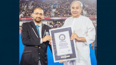 Odisha CM Naveen Patnaik Receives Certificate of Recognition From Guinness Book of World Records For Birsa Munda Hockey Stadium in Rourkela