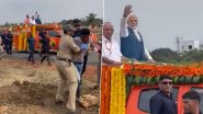 PM Narendra Modi Security Breach: Man Rushes Towards Prime Minister's Convoy During Roadshow in Karnataka's Davanagere, Detained by Cops (Watch Video)