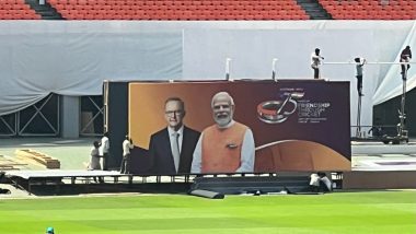 PM Narendra Modi and Australian Prime Minister Anthony Albanese's Picture on Sight Screen for IND vs AUS Ahmedabad Test Goes Viral!